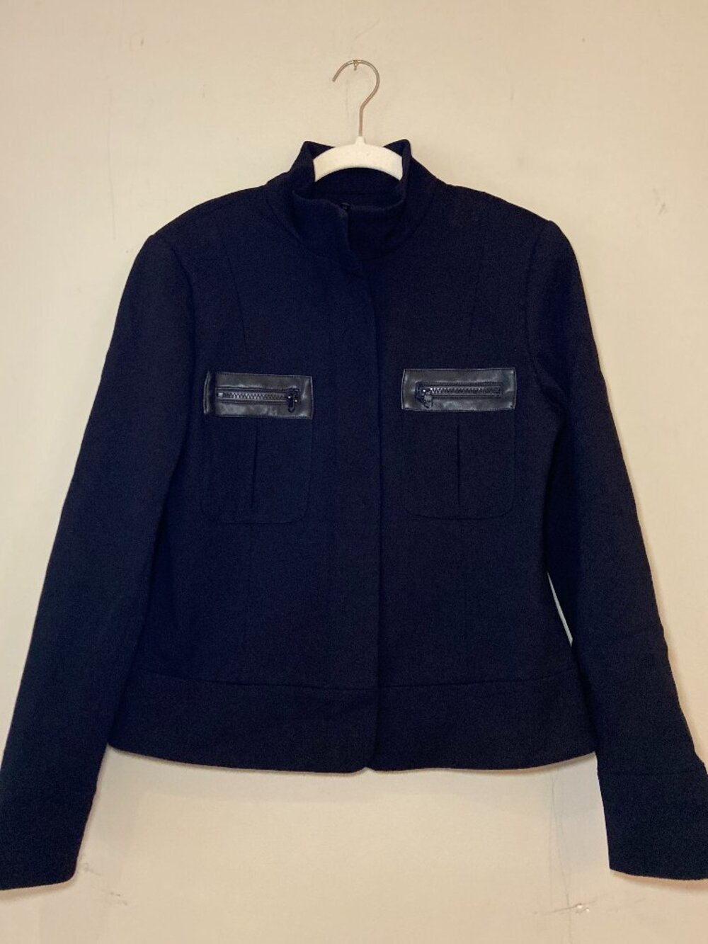 J'envie Black Moto Jacket Faux Leather Trim Sz 6